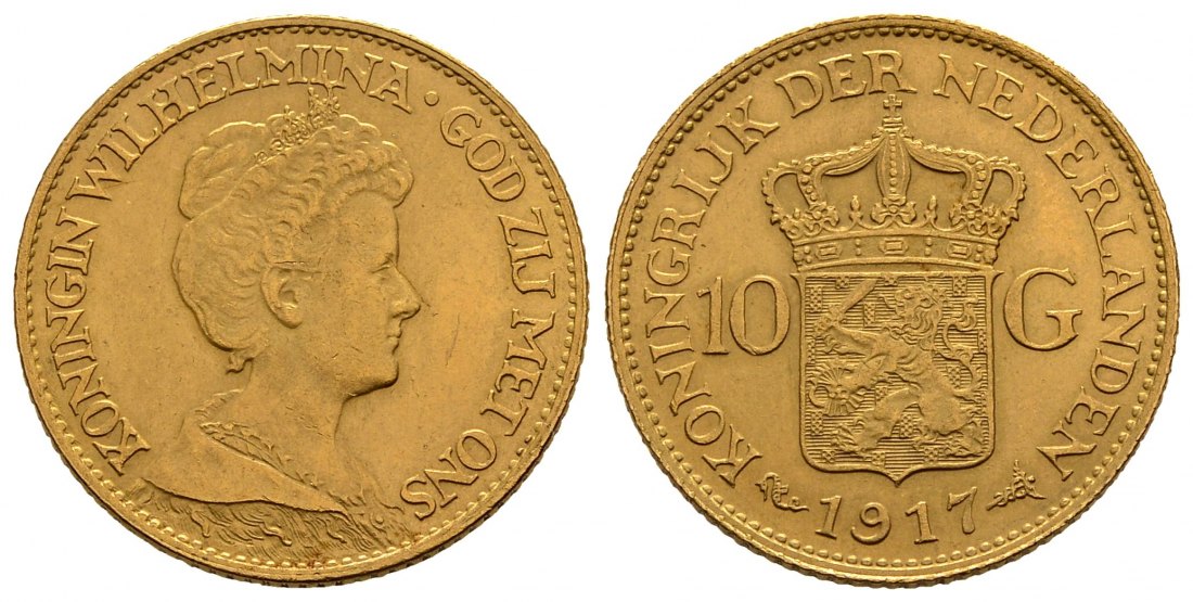 PEUS 2352 Niederlande 6,06 g Feingold. Wilhelmina (1890 - 1948) 10 Gulden GOLD 1917 Vorzüglich +