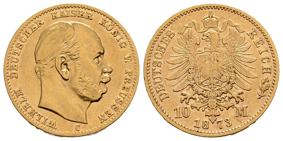 PEUS 2353 Kaiserreich - Preußen 3,58 g Feingold. Wilhelm I. (1861 - 1888) 10 Mark GOLD 1873 C Frankfurt Sehr schön