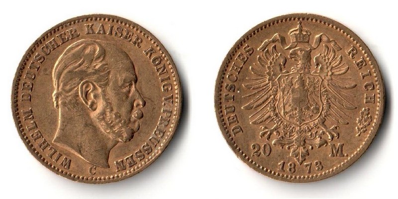 Preussen, Kaiserreich  1873 C  20 Mark MM-Frankfurt Feingold: 7,17g Wilhelm I. 1861-1988  