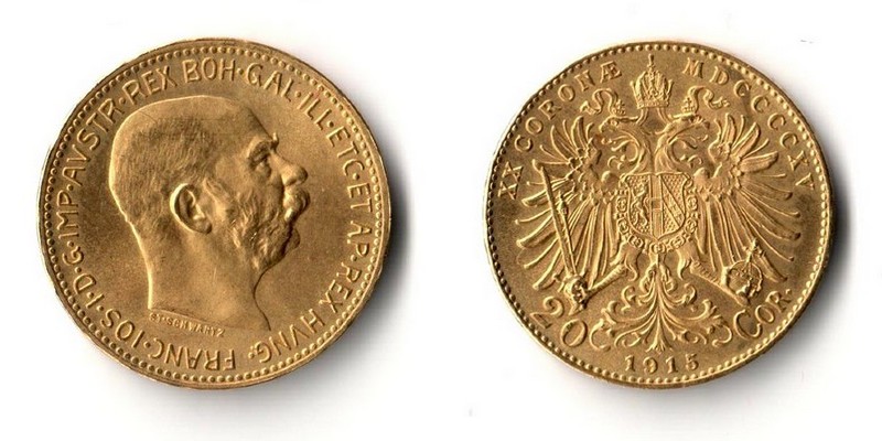 Österreich   20 Kronen  1915 MM-Frankfurt Feingold: 6,10g Franz Joseph I.  