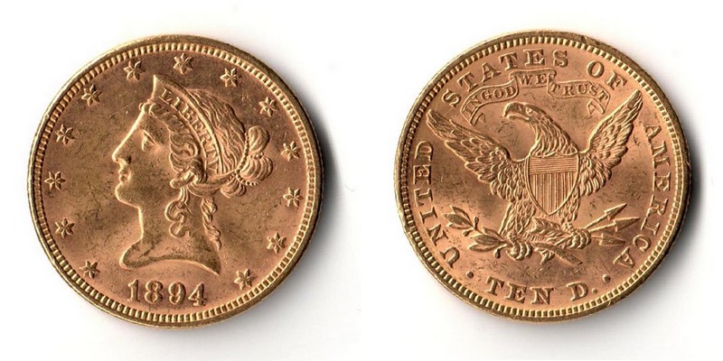 USA  10 Dollar  1894 MM-Frankfurt Feingold: 15,05g Kopf mit Krone  