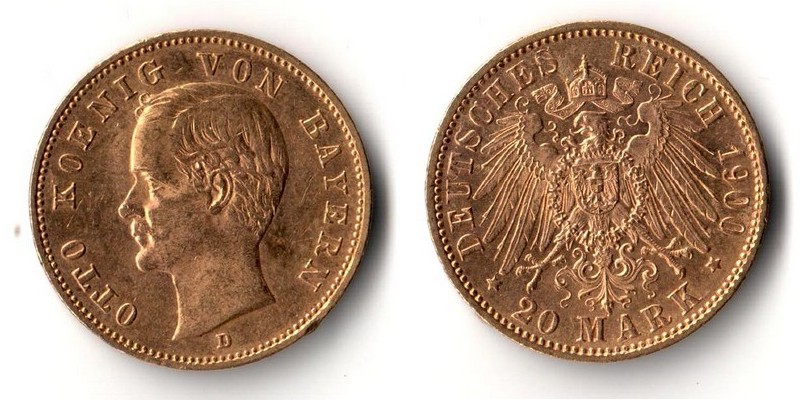 Bayern, Kaiserreich 20 Mark  1900 D MM-Frankfurt Feingold: 7,17g Otto 1886-1913  