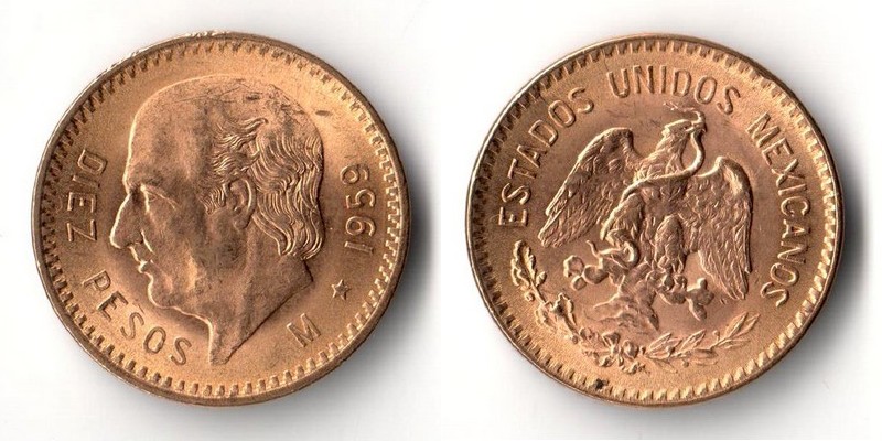Mexico  10 Pesos  1959 MM-Frankfurt Feingold: 7,49g Miguel Hidalgo y Costilla  