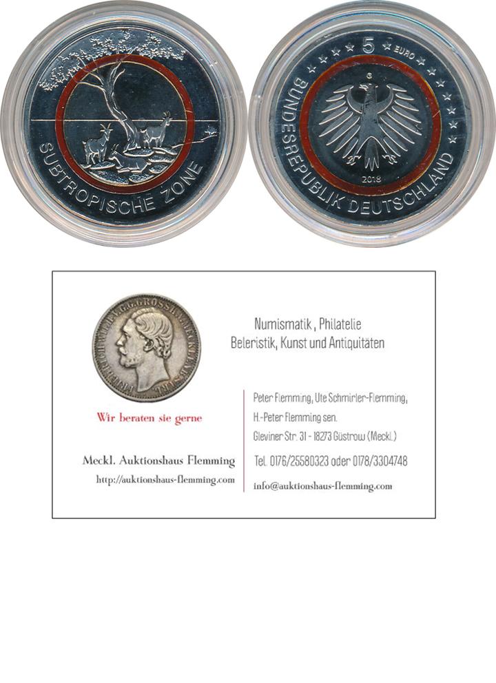 BRD 5 Euro 2018 G. Subtropische Zone, roter Polymerring, UNC.-