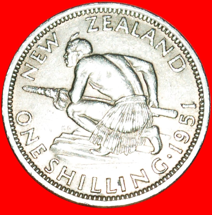  + MAORI WARRIOR (1948-1952): NEW ZEALAND★1 SHILLING 1951★LOW START ★ NO RESERVE! George VI 1937-1952   