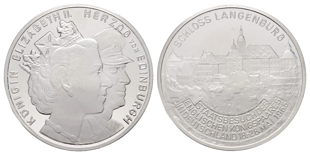  Linnartz Großbritannien Silbermedaille 1965 Langenburg a.d. Staatsbesuch PP Gewicht: 20,1g/1.000er   
