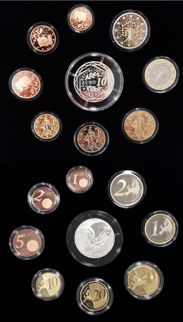  Frankreich  Euro-Kursmünzensatz + 10 Euro 2016    FM-Frankfurt   Feinsilber: 5,66g   