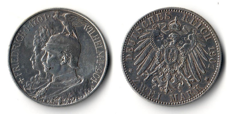  Preussen, Kaiserreich 2 Mark  1901 200. Jahrestag des Königreichs  FM-Frankfurt Feinsilber: 10g   