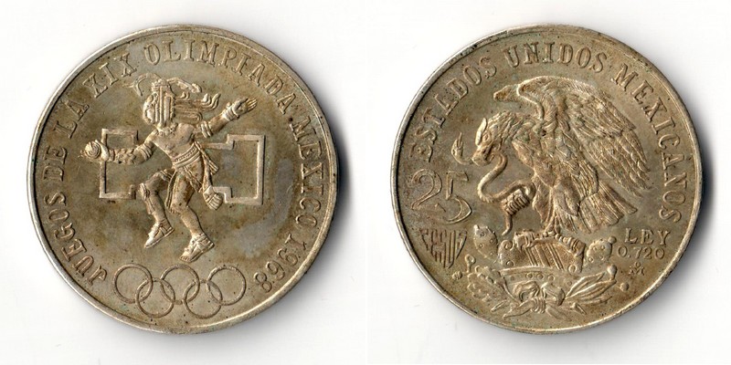  Mexiko  25 Pesos  1968  Summer Olympics - Mexico City   FM-Frankfurt  Feinsilber: 16,2g   