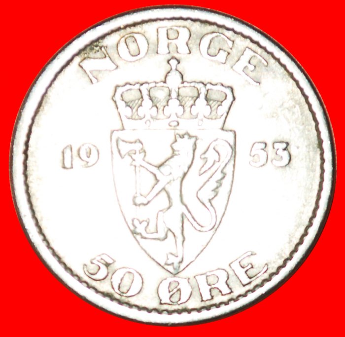  + CROWN: NORWAY ★ 50 ORE 1953 Haakon VII (1905-1957)!  LOW START ★ NO RESERVE!   