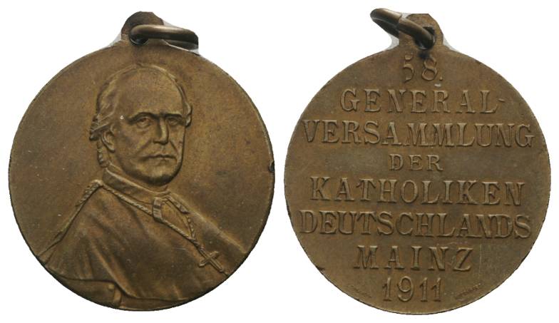  Mainz; tragbare Medaille 1911; Bronze; 10,16 g, Ø 27 mm   