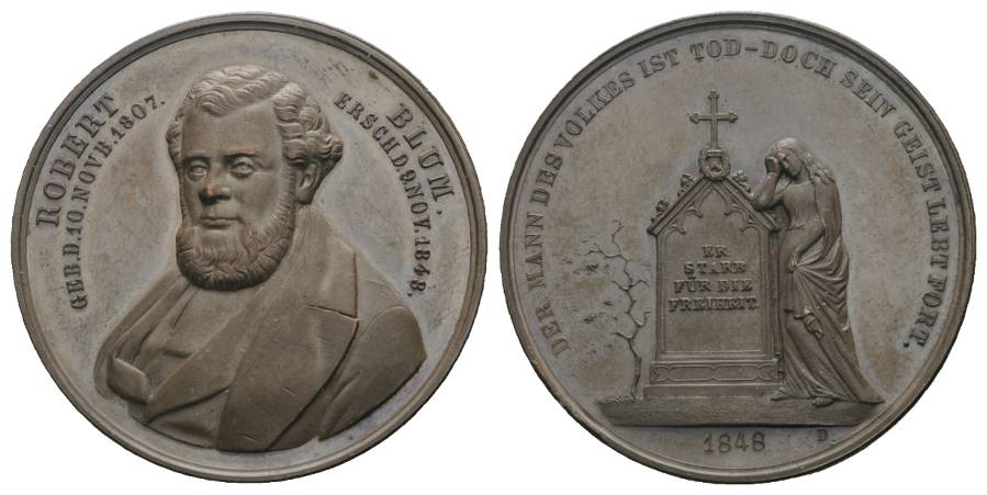  Frankfurt; Bronzemedaille 1848; a.d. Tod von Rorbert Blum; 22,49 g, Ø 37 mm   