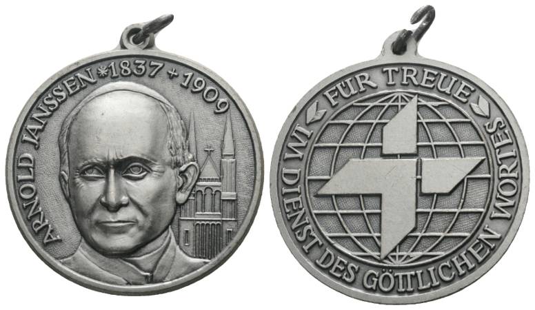  Janssen, Arnold 1837-1909; versilberte tragbare Medaille; 30,56 g, Ø 43 mm   
