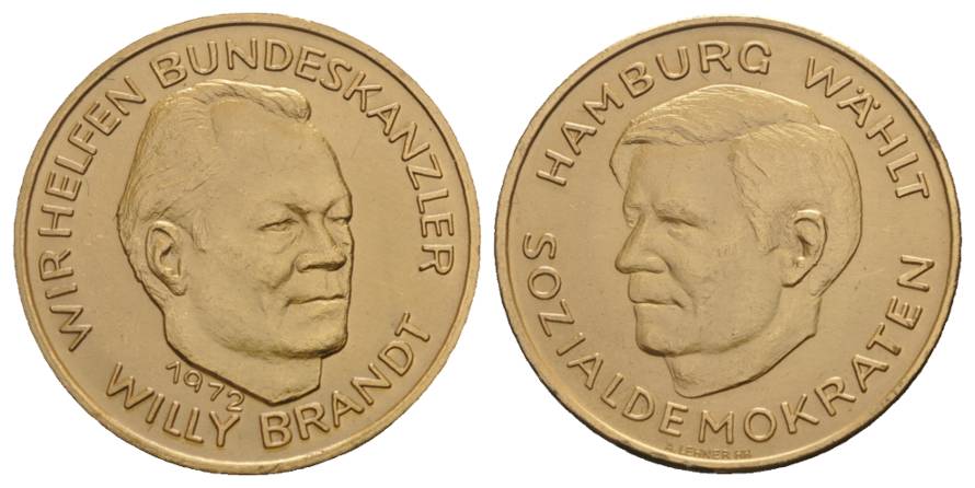  Hamburg; Helmut Schmidt/Willy Brandt; Kupfermedaille 1972; 11,91 g, Ø 30 mm   