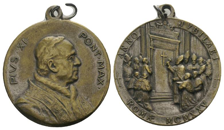  Vatikan Jubiläumsjahr 1925 Papst Pius XI. ROMA MCMXX; tragbare Bronzemedaille; 12,06 g, Ø 32 mm   