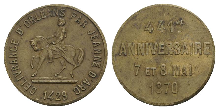 Frankreich, Délivrance d'Orléans par Jeanne d'Arc, Bronzemedaille 1870; 4,87 g, Ø 23 mm   