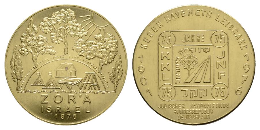  Israel, Jüdischer Nationalfonds; Messingmedaille vergoldet 1978; 21,29 g, Ø 40 mm   