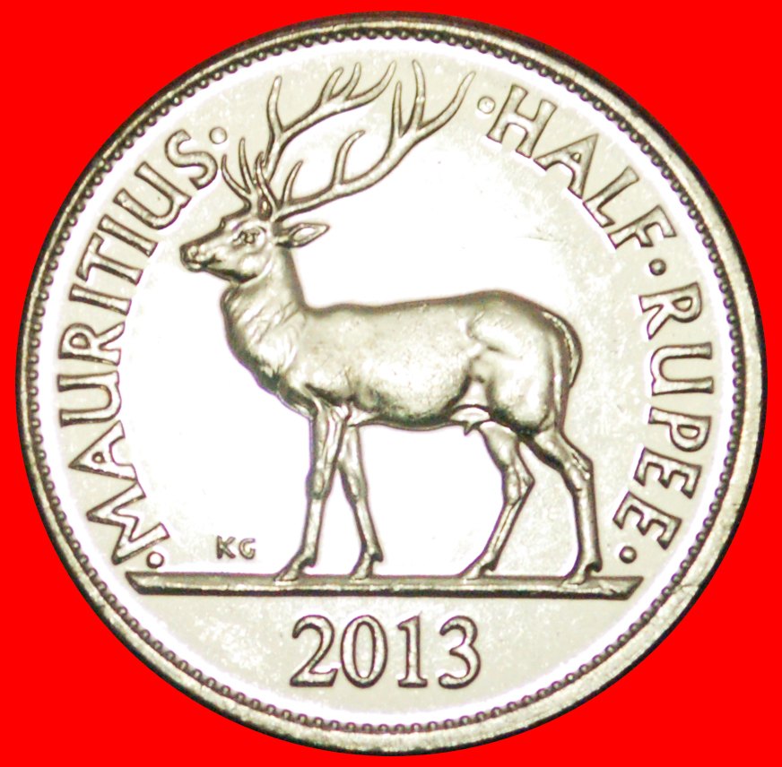 + STAG (1987-2016): MAURITIUS ★ 1/2 RUPEE 2013 MINT LUSTER! LOW START★ NO RESERVE!
