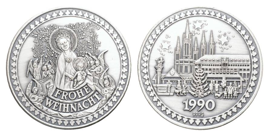  Weihnachtsmedaille 1990; Silber; 999 AG; 19,79 g, Ø 38 mm   