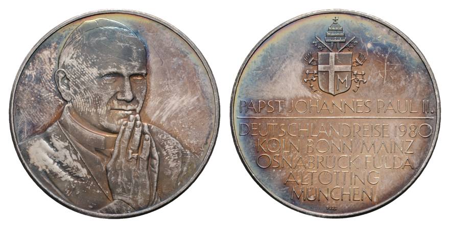  Pabst Johannes Paul II; Deutschlandreise 1980; Silbermedaille 999 AG; 15,4 g, Ø 34 mm   