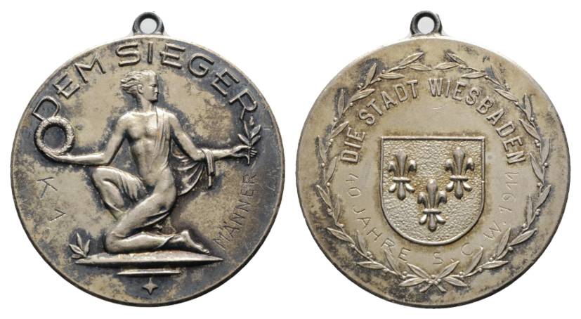  Wiesbaden; 40 Jahre S.C.W.; versilberte Medaille 1911; gehenkelt, 23,58 g, Ø 38 mm   