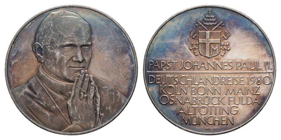  Pabst Johannes Paul II, Deutschlandreise 1980; Silbermedaille 999,9 AG; 24,86 g, Ø 41 mm   