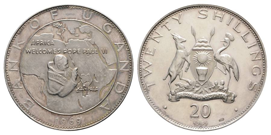  Uganda, Twenty Shillings 1969, Silbermünze 1000 AG; 40,60 g, Ø 49 mm   