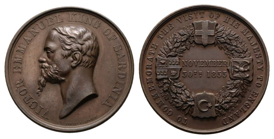  Sardinien, Besuch des engl. Königs; Bronzemedaille 1855; 37,74 g, Ø 41 mm   