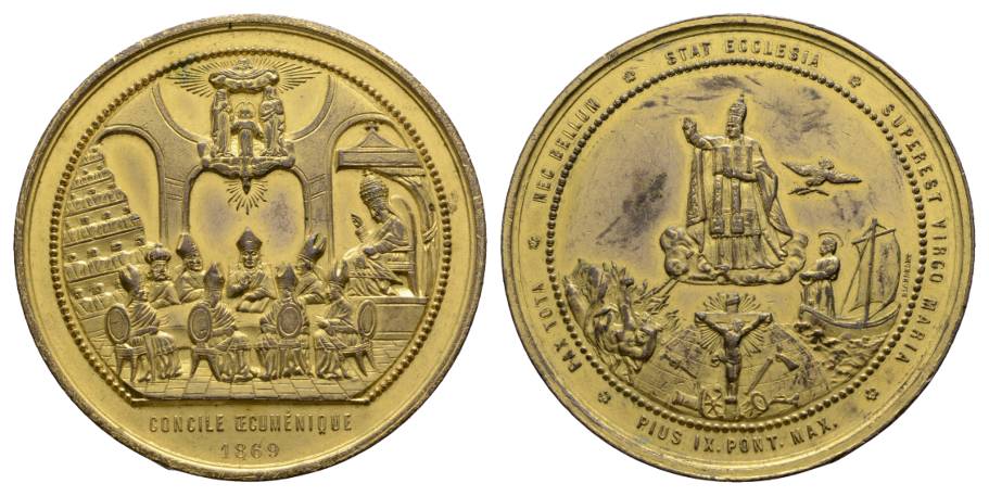  Pabst Pius IX; vergoldete Bronzemedaille 1869; 46,94 g Ø 50 mm   