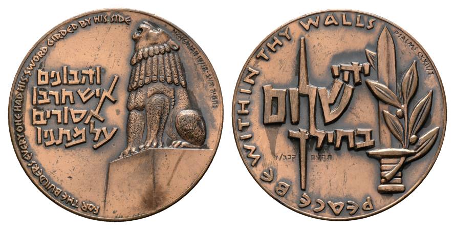 Israel; Bronzemedaille o.J.; Peace be within thy walls; Ø 59 mm, 133,61 g, patiniert   
