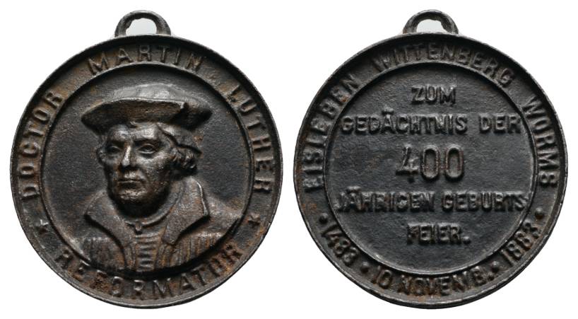  Dr. Martin Luther, 400 Jahre, tragbare Eisenmedaille 1883;  98,52 g, Ø 60 mm   