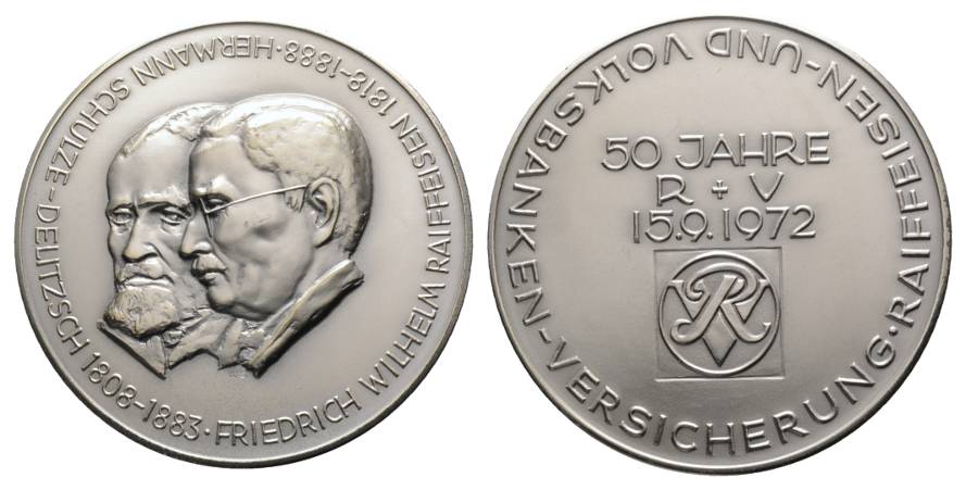  Deutschland; 50 Jahre R + V Versicherungen, Silbermedaille 1972; 835 AG; 91,71 g, Ø 60 mm   