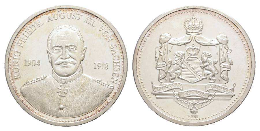  Sachsen; König Friedrich August III, Silbermedaille 1918; 999 AG, 19,65 g, Ø 40 mm   