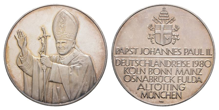  Johannes Paul II; Deutschlandreise, Silbermedaille 1980; 999,9 AG; 24,91 g, Ø 41 mm   