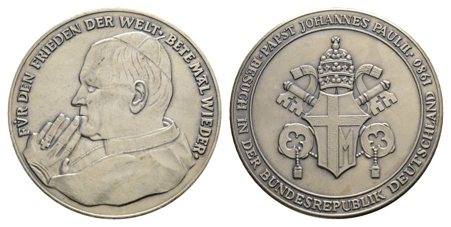  Johannes Paul II; Deutschlandreise, versilberte Medaille 1980; 26,44 g, Ø 40 mm   