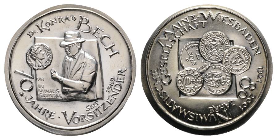  Mainz-Wiesbaden; Numismatische Gesellschaft, Silbermedaille 2001; 925 AG, 50,45 g, Ø 43 mm   