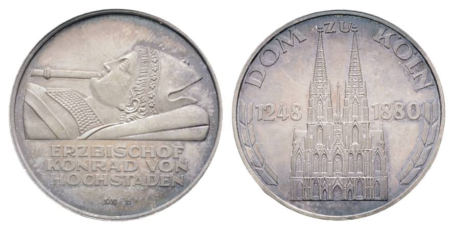  Dom zu Köln; Erzbischof Konrad von Hochstaden, Silbermedaille 1880; 1000 AG, 15,00 g, Ø 35 mm   