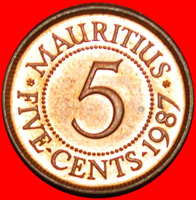  + PORTRAIT (1987-2016): MAURITIUS ★ 5 CENTS 1987 MINT LUSTER! LOW START ★ NO RESERVE!   