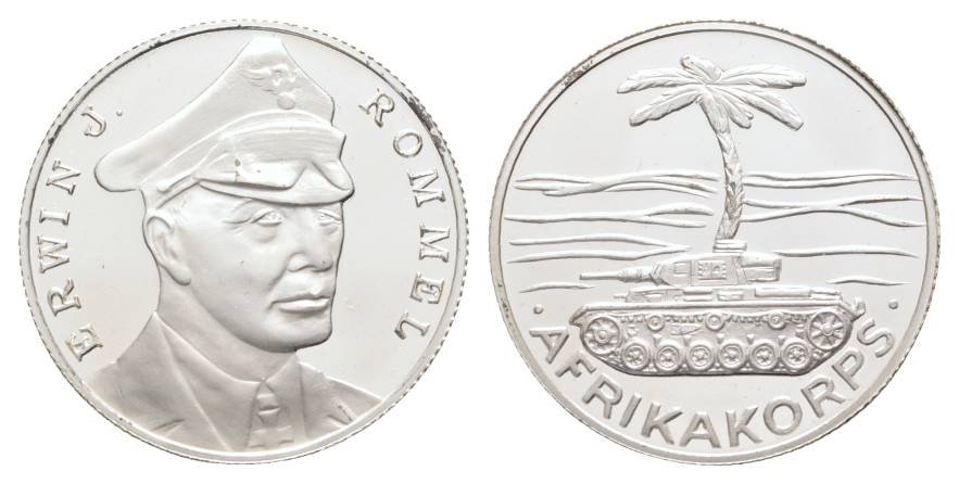  Deutsches Reich; Rommel - Africakorps, versilberte Medaille o.J.; 16,10 g, Ø 35 mm   