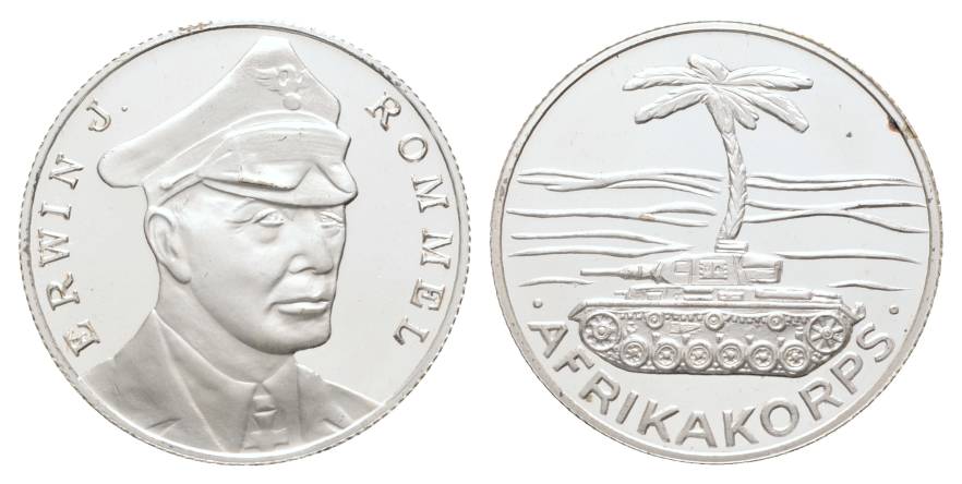  Deutsches Reich; Rommel - Africakorps, versilberte Medaille o.J.; 16,29 g, Ø 35 mm   