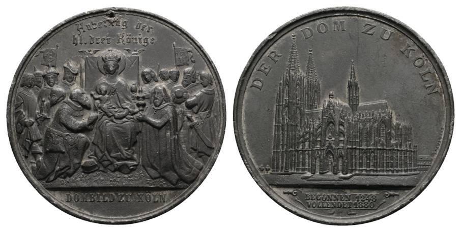 Köln; Dombild zu Köln, Zinnmedaille o.J.; 51,77 g, Ø 50 mm; Henkelspur   