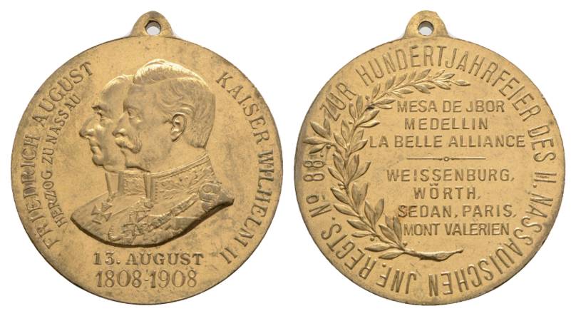  Nassau; vergoldete Bronzemedaille 1909 trabar; 24,61 g, Ø 38 mm   
