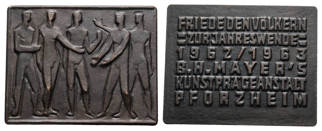 Pforzheim; B.H.Mayers Kunstprägeanstalt, Bronzeplakette 1963; 40,21 g, 50x40 mm   
