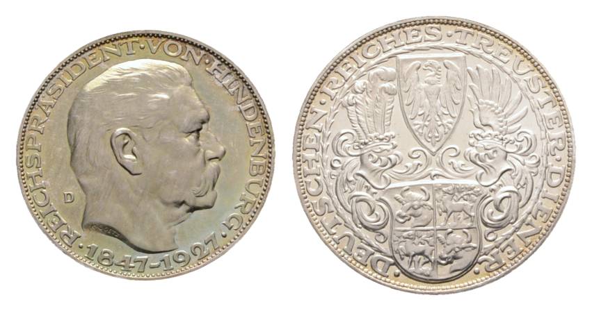  Deutsches Reich; Hindenburg, Silbermedaille 1927, 900 AG; 24,78 g, Ø 36 mm   