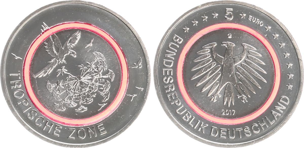 BRD 5 Euro 2017 G. Tropische Zone, roter Polymerring, UNC.-