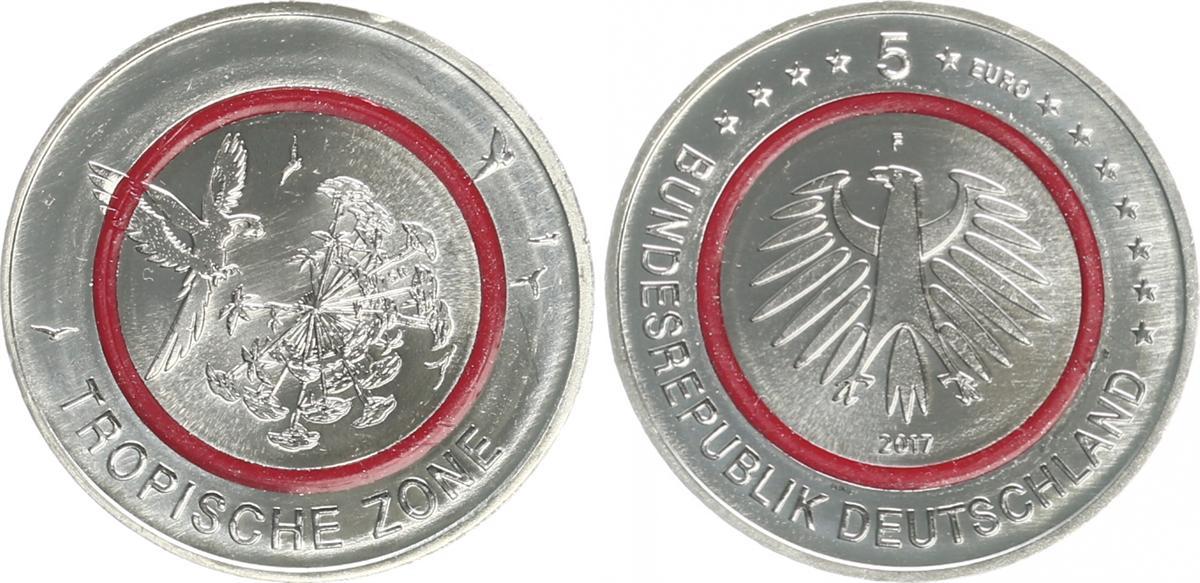 BRD 5 Euro 2017 F. Tropische Zone, roter Polymerring, UNC.-
