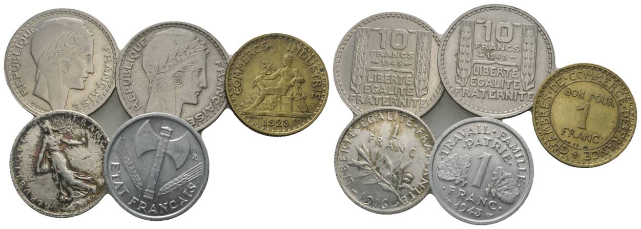  Frankreich; 5 Kleinmünzen   