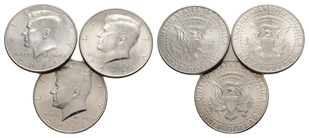  USA 1/2 Dollar, 3 Münzen (2014/2016)   
