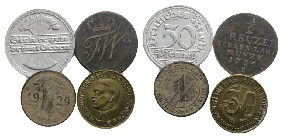  Deutschland; 4 Kleinmünzen (1922/1796/1929/o.J.)   