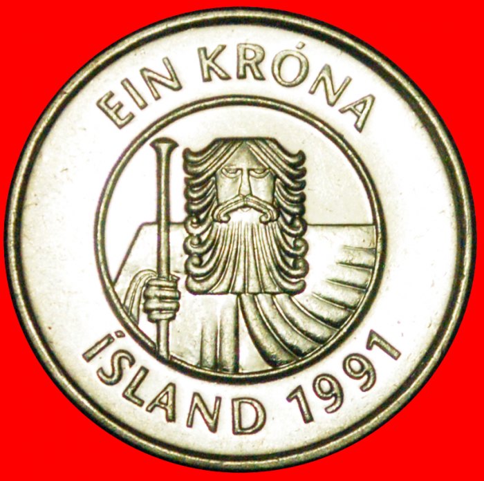  + GROSSBRITANNIEN FISCH (1989-2011): ISLAND ★ 1 KRONA 1991 VZGL STEMPELGLANZ! OHNE VORBEHALT!   